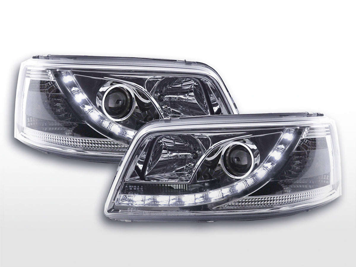 Scheinwerfer Set Daylight LED Tagfahrlicht VW Bus T5 03-09 chrom Scheinwerfer Set Daylight LED Tagfahrlicht VW Bus T5 03-09 chrom